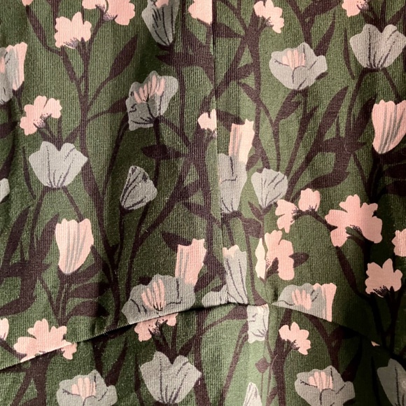 NWOT Pact Fit & Flare V Neck Cotton Green Floral Flutter Sleeve Dress Pockets L - Picture 2 of 4